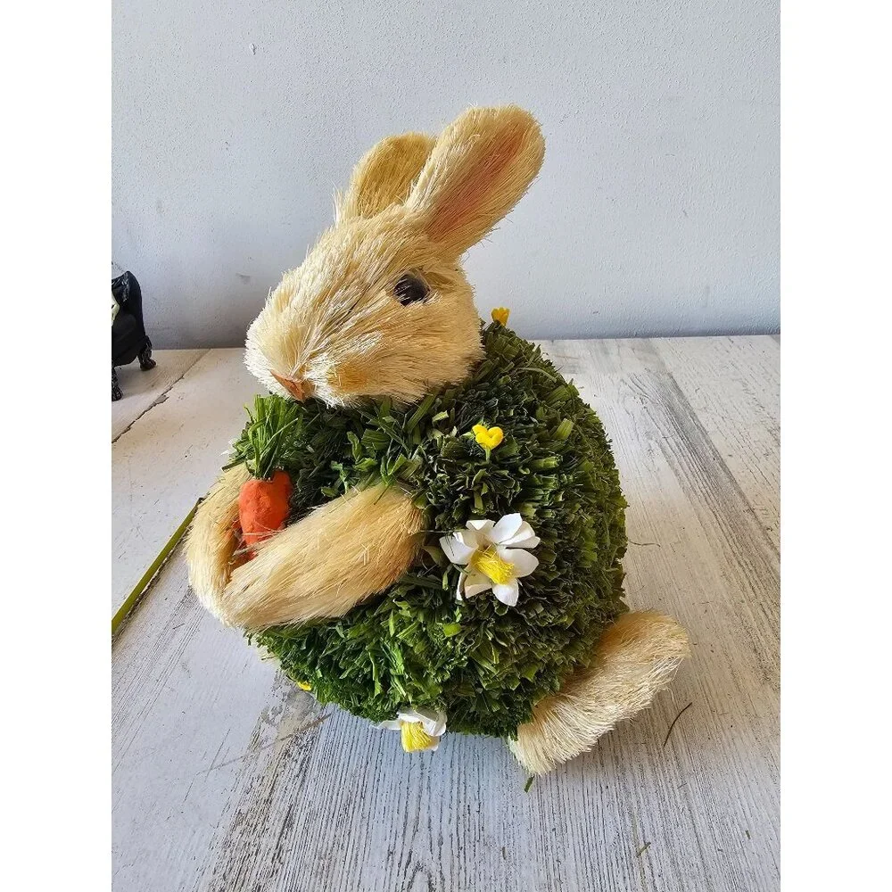 Pier 1 sisal bottle brush bristle rabbit Easter Bunny Bush carrot figurine statu
